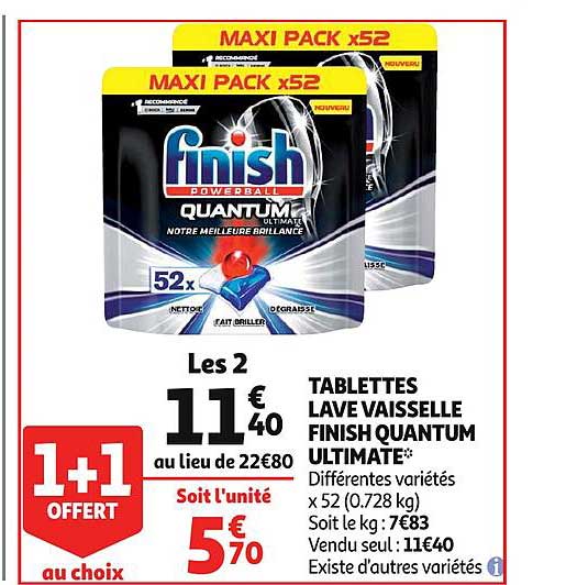 Tablettes Lave Vaisselle Finish Quantum Ultimate 1+1 Offert Au Choix