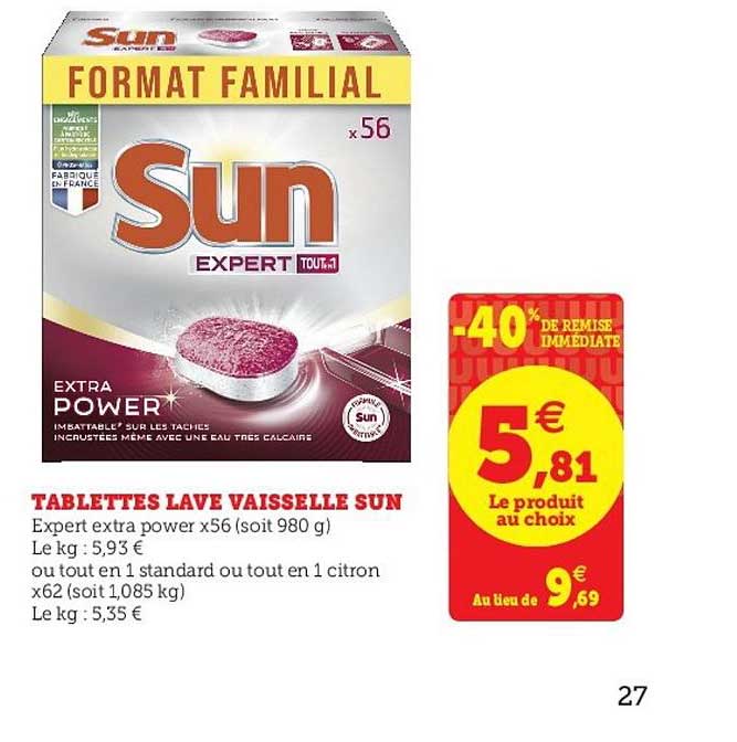 tablettes lave vaisselle sun -40% remise immédiate