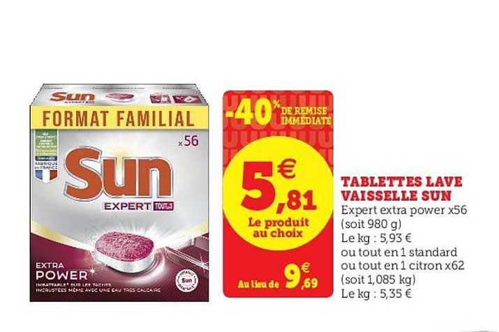 tablettes lave vaisselle sun -40% remise immédiate