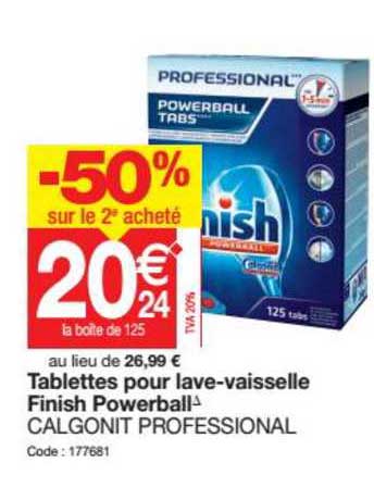 tablettes pour lave vaisselle finish powerball calgonit professionnal -50% sur le 2e acheté