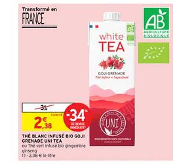 thé blanc infusé bio goji grenade uni tea white tea -34% remise immédiate