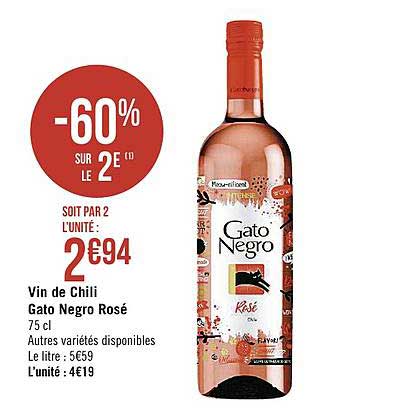 vin de chili gato negro rossé -60% sur le 2e