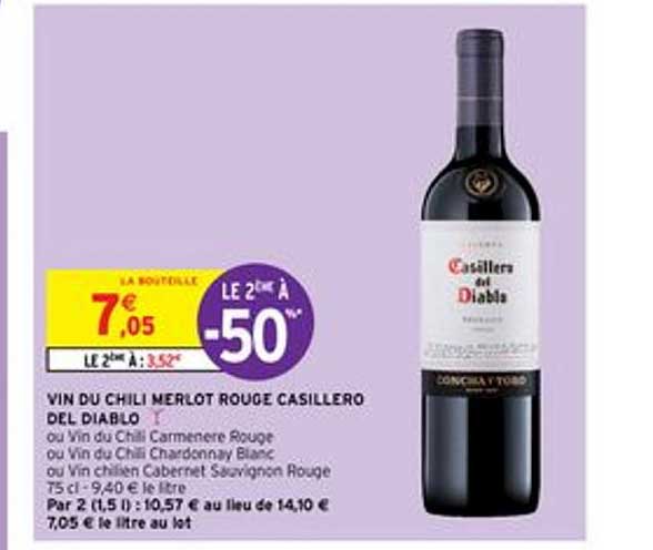vin du chili merlot rouge casillero del diablo le 2ème à -50%