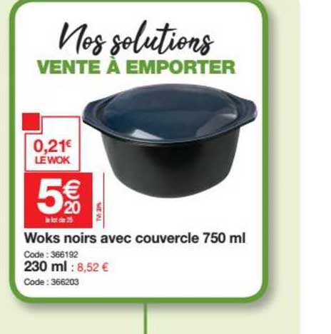 Woks Noirs Avec Couvercle 750 Ml