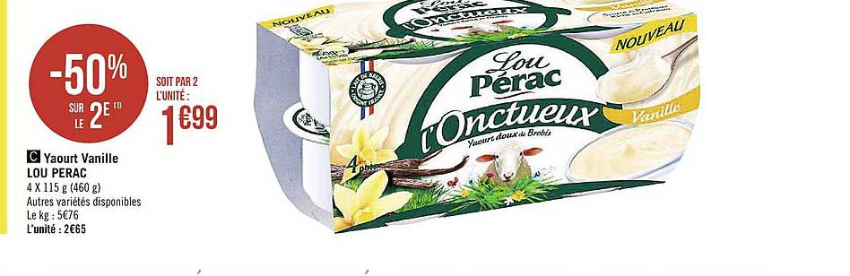 yaourt vanille lou perac -50% sur le 2e