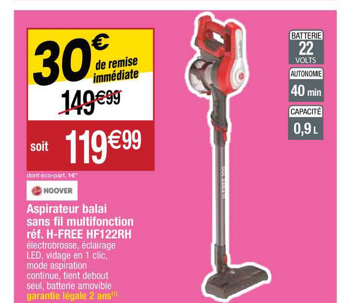aspirateur balai sans fil multifonction réf. h-free hf122rh hoover
