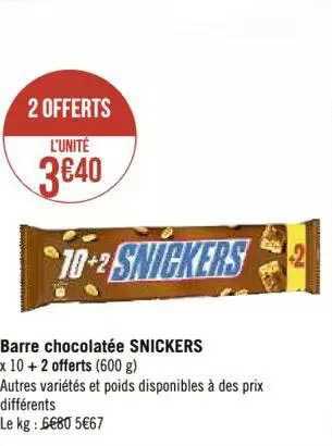 barre chocolatée snickers