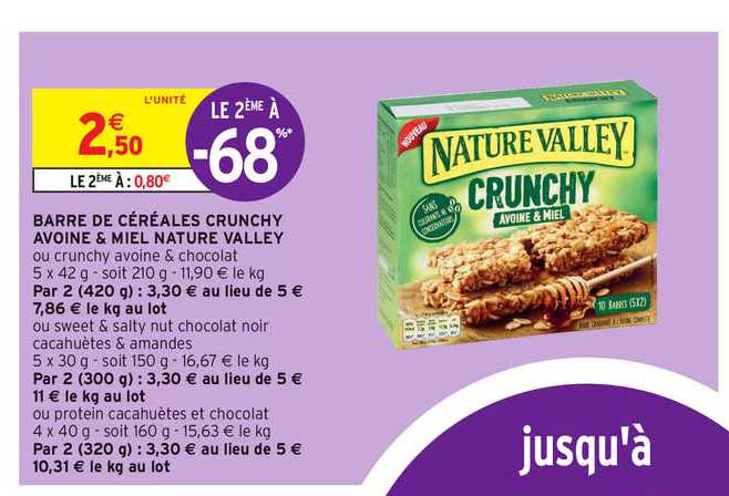 barre de céréales crunchy avoine & miel nature valley