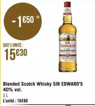 blended scotch whisky sir edward's 40% vol.