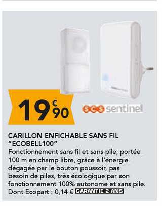 carillon enfichable sans fil "écobell100" scs sentinel