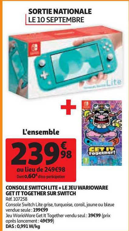 console switch lite + le jeu warioware get it together sur switch