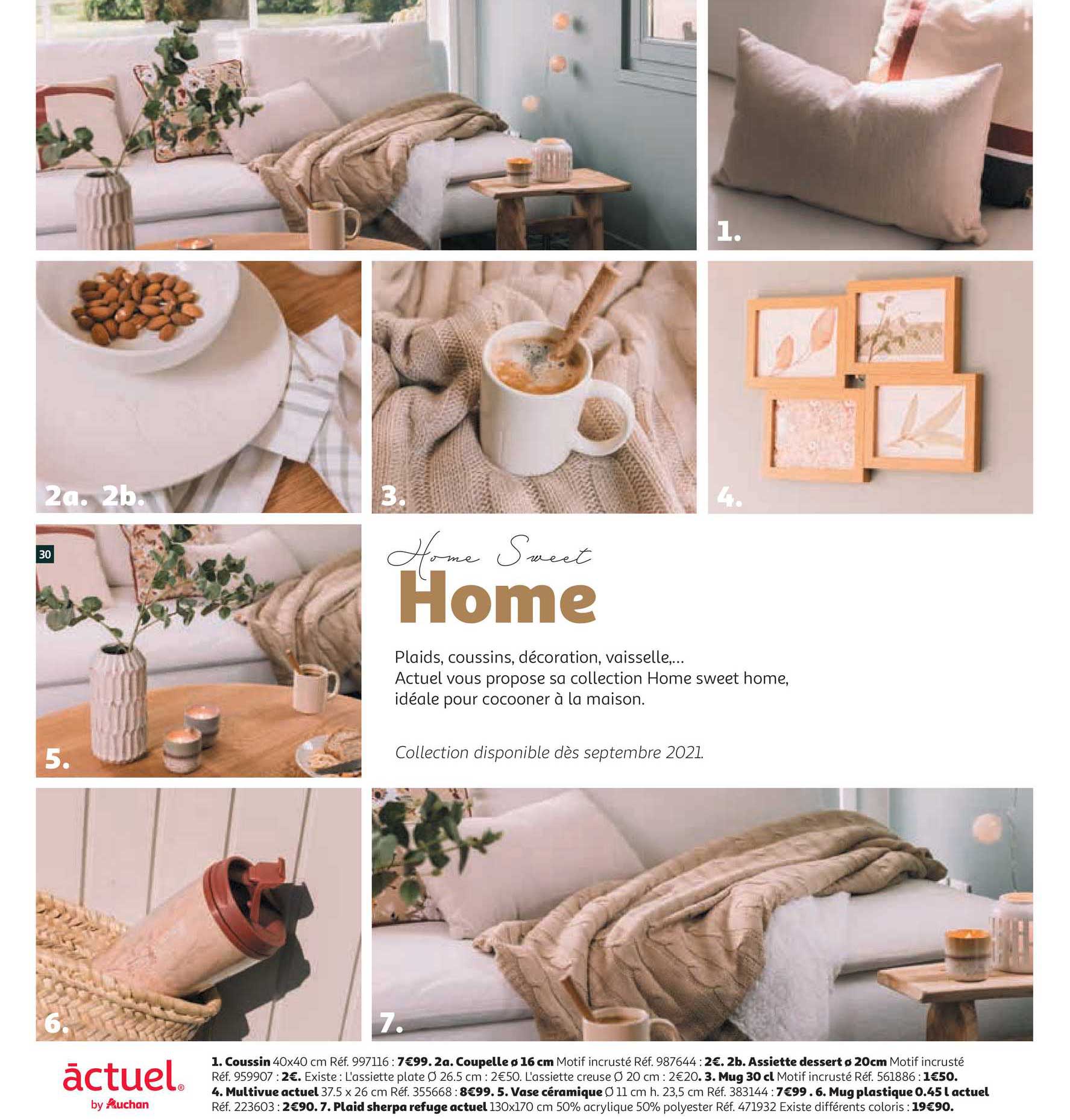 coussin, coupelle, assiette dessert, mug 30 cl, multivue actuel, vase céramique, mug plastique actuel, plaid sherpa refuge actuel,