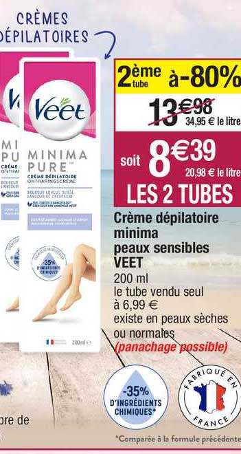 crème dépilatoire minima peaux sensibles veet