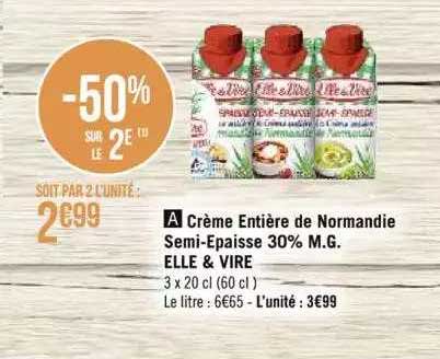 crème entière de normandie semi-épaisse 30% m.g. elle & vire