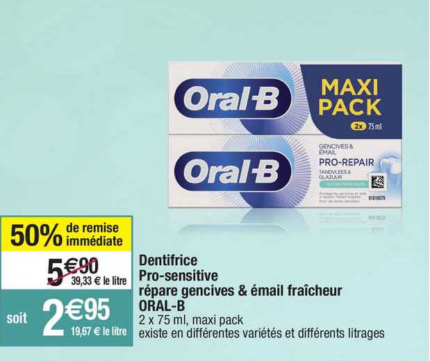 dentifrice pro-sensitive répare gencives & émail fraîcheur oral-b