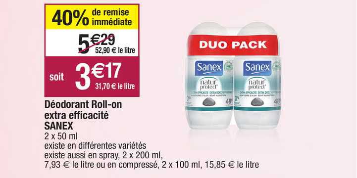 déodorant roll-on extra efficacité sanex