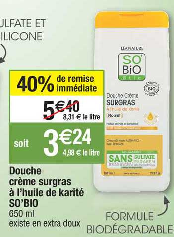 douche crème surgras à l'huile de karité so'bio