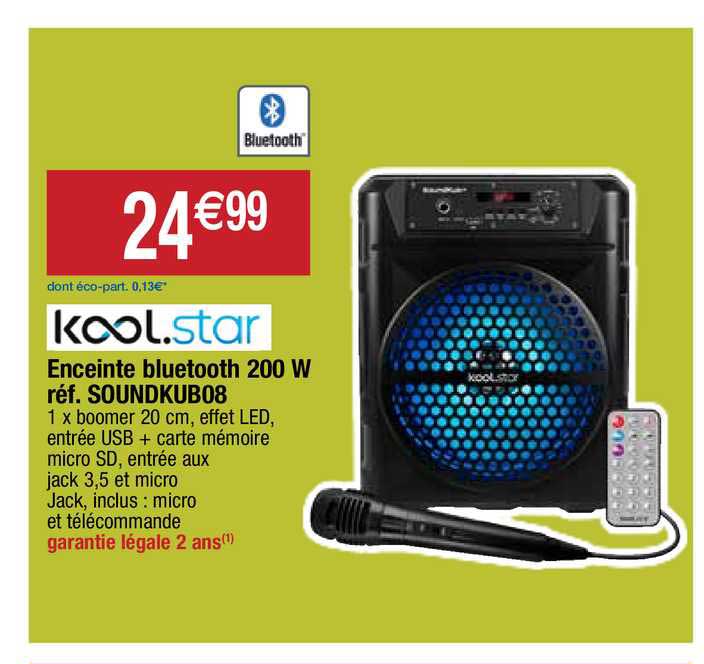 enceinte bluetooth 200 w kool star réf. soundkub08