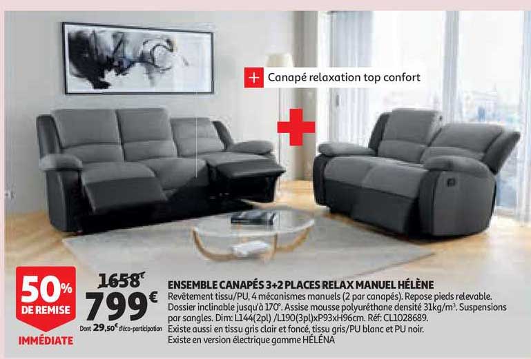 Ensemble Canapés 3+2 Places Relax Manuel Hélène