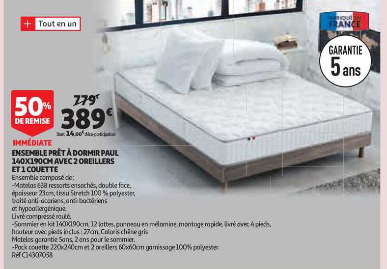 ensemble prêt à dormir paul 140 x 190 cm avec 2 oreillers et 1 couette