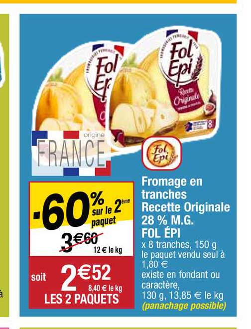 fromage en tranches recette originale 28% m.g. fol épi