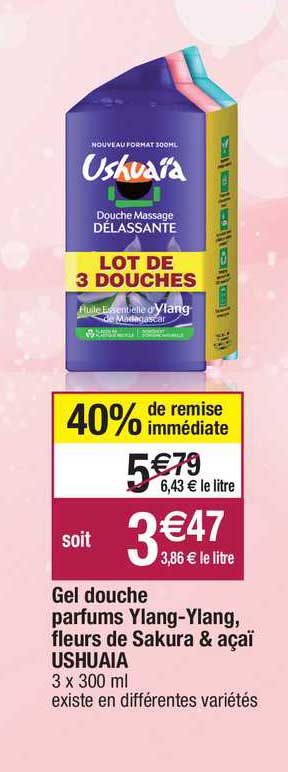 gel douche parfums ylang-ylang, fleurs de sakura & açaï ushuaïa