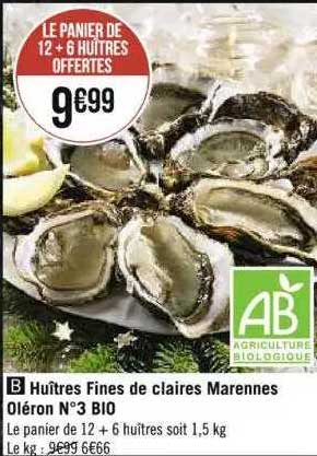 Huîtres Fines De Claires Marennes Oléron N°3 Bio