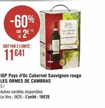 igp pays d'oc cabernet sauvignon rouge les ormes des cambras