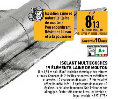 isolant multicouches 19 éléments laine de mouton