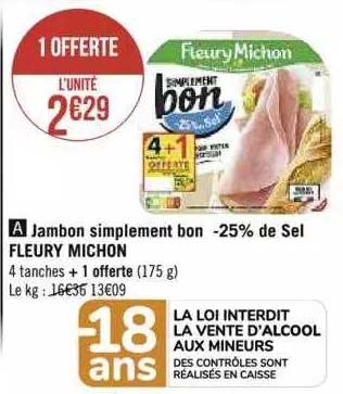jambon simplement bon -25% de sel fleury michon
