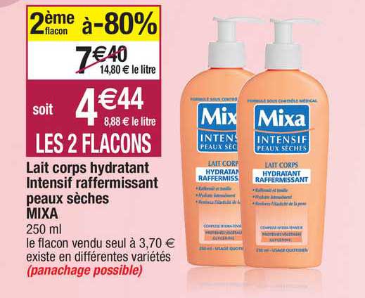 lait corps hydratant intensif raffermissant peaux sèches mixa