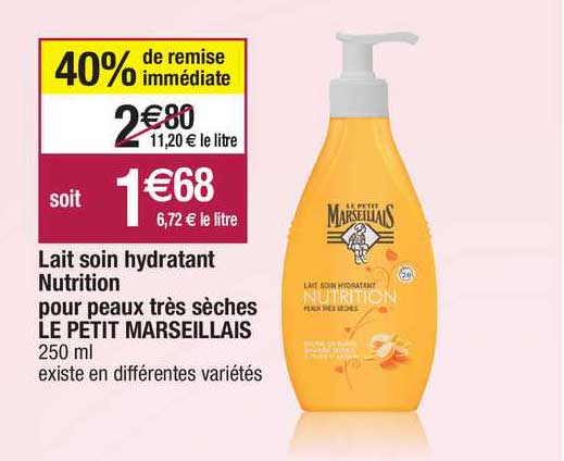 lait soin hydratant nutrition pour peaux très sèches le petit marseillais