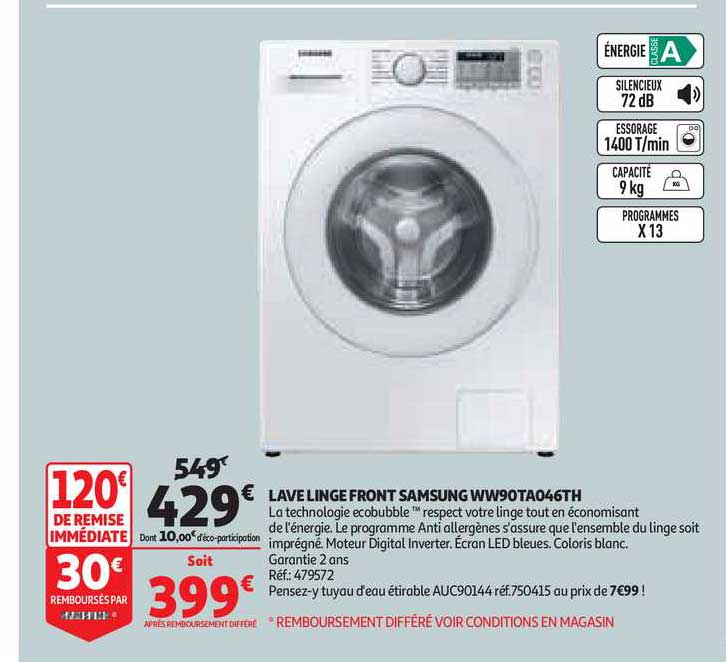 lave linge front samsung ww90ta046th