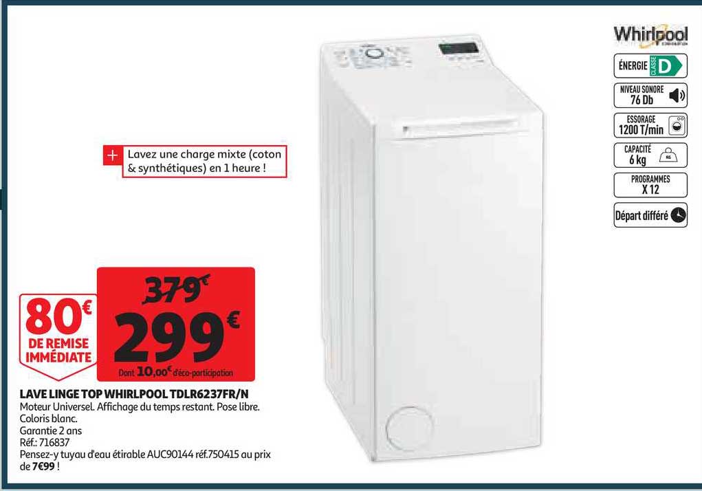 lave linge top whirlpool tdlr6237fr-n