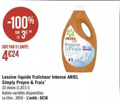 lessive liquide fraîcheur intense ariel simply propre & frais