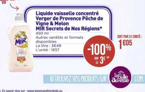 Liquide Vaisselle Concentré Verger De Provence Pêche De Vigne & Melon Mir Secrets De Nos Régions