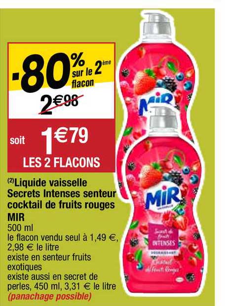Liquide Vaisselle Secrets Intenses Senteur Cocktail De Fruits Rouges Mir