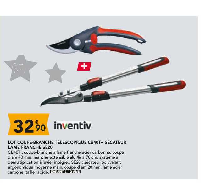 lot coupe-branche télescopique cb40t + sécateur lame franche se20 inventiv