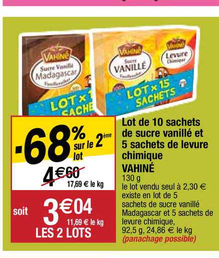 lot de 10 sachets de sucre vanillé et 5 sachets de levure chimique vahiné