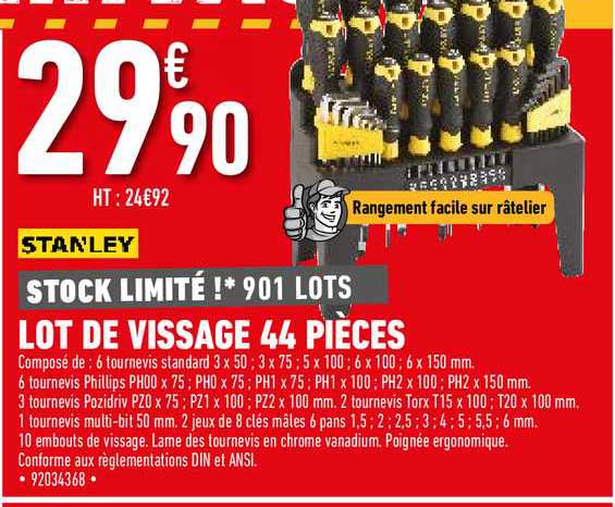 lot de vissage 44 pièces stanley