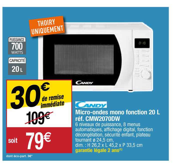 micro-ondes mono fonction 20 l candy réf. cmw2070dw