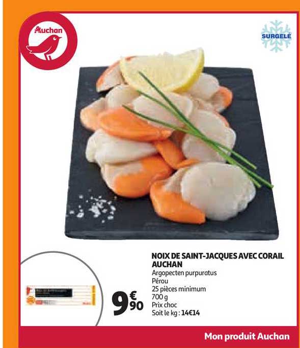 noix de saint-jacques avec corail auchan