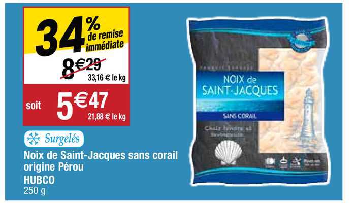 noix de saint-jacques sans corail origine pérou hubco