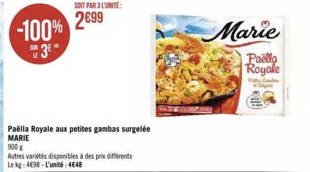 paëlla royale aux petites gambas surgelée marie