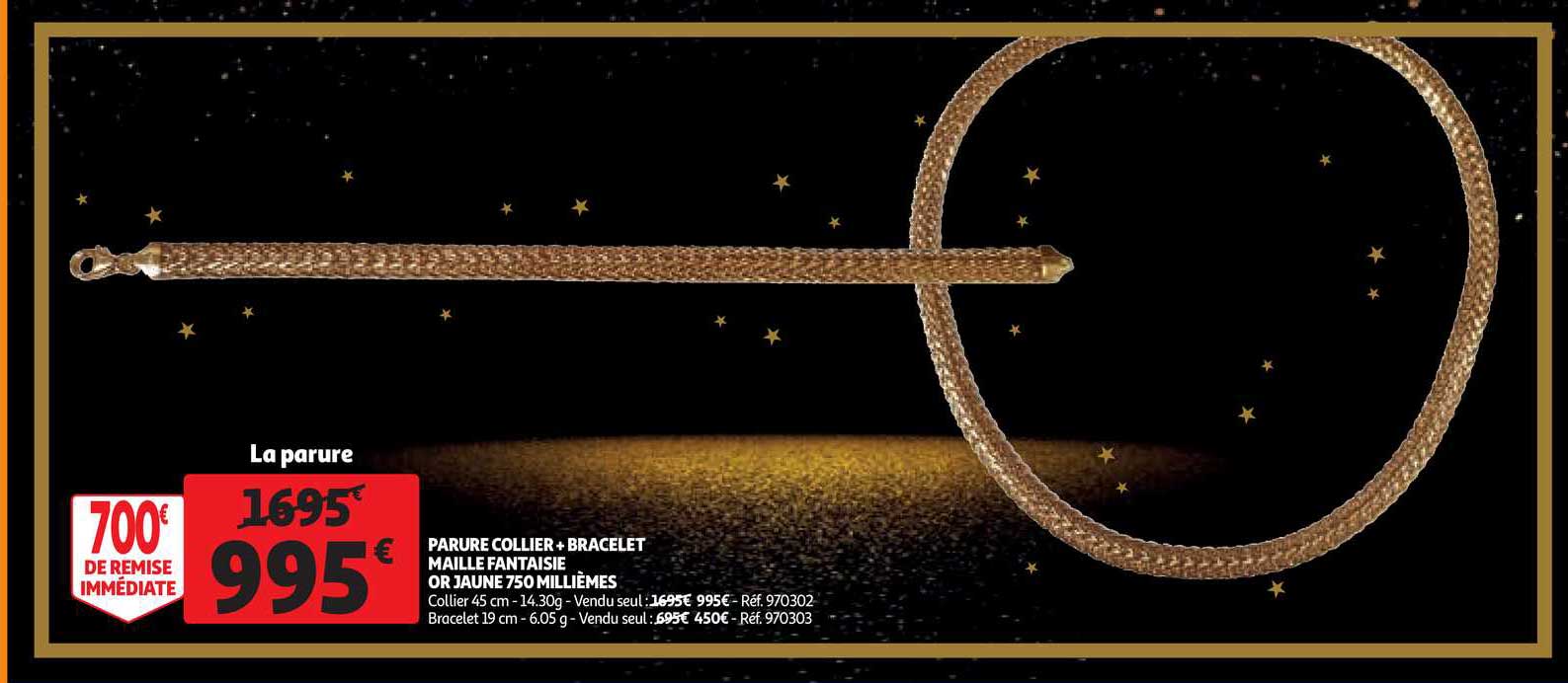 parure collier + bracelet maille fantaisie or jaune 750 millièmes