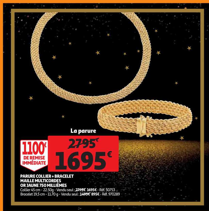 parure collier + bracelet maille multicordes or jaune 750 millièmes