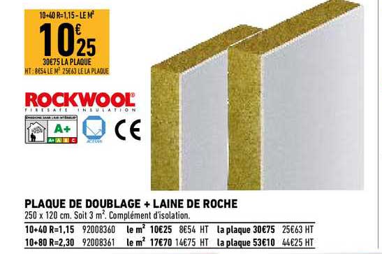 plaque de doublage + laine de roche rockwool