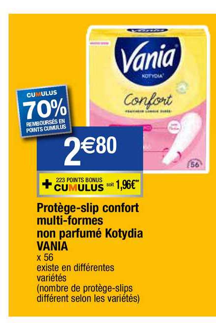 protège-slip confort multi-formes non parfumé kotydia vania