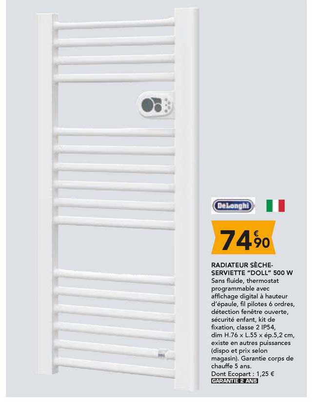 radiateur sèche-serviette "doll" 500 w delonghi