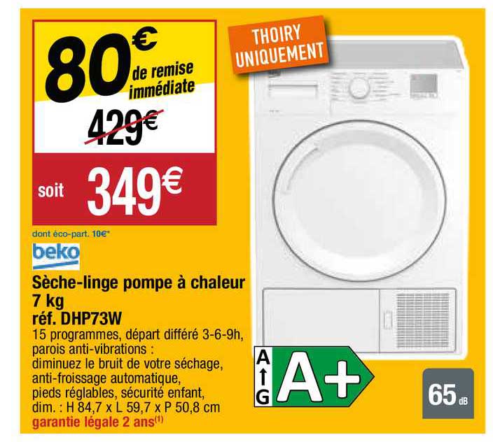 sèche-linge pompe à chaleur 7 kg beko réf. dhp73w
